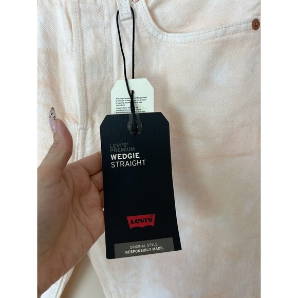 NEW Levis Wedgie Straight Jeans High Rise Denim Tie Dye Button Fly Pink Peach 27 - Picture 10 of 12